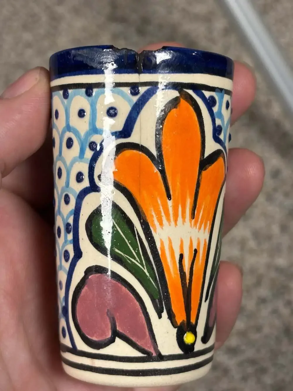 Alba Mex Hand Painted Talavera Pottery Tequilero Shot Glasses Set of 2